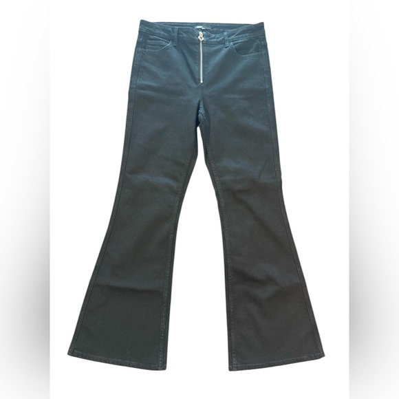 NWT Maje Black Flared Denim With Silver Zipper Logo Detail Size 42/ US 14 - Picture 5 of 14